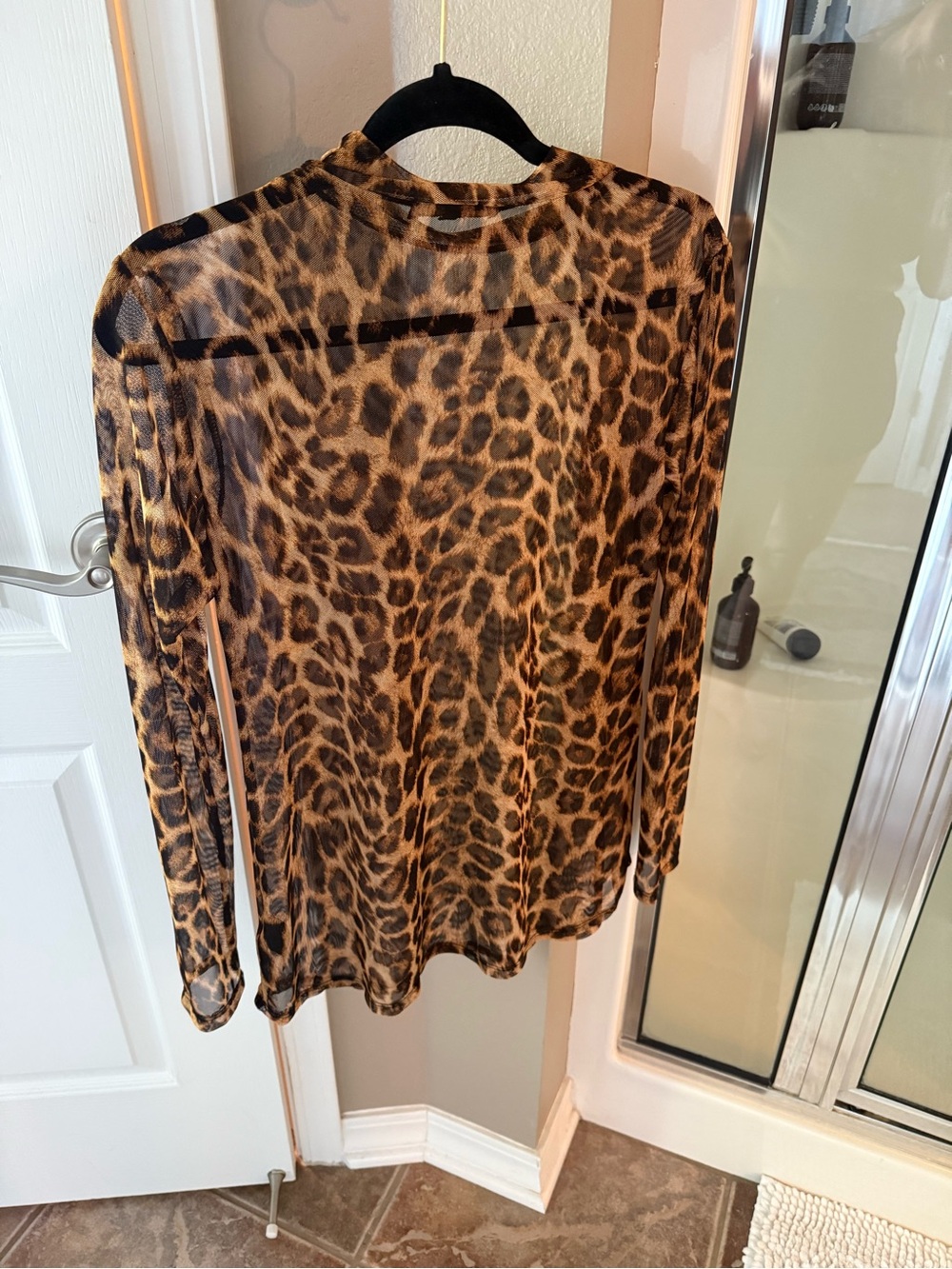 L&B Lucky & Blessed Leopard Mesh Long Sleeve Top Y2K Sheer Animal Print Small